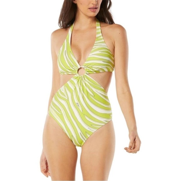 MICHAEL Michael Kors Womens Green Cut-Out Printed One-Piece Swimsui, swimwear 10 - Picture 2 of 14